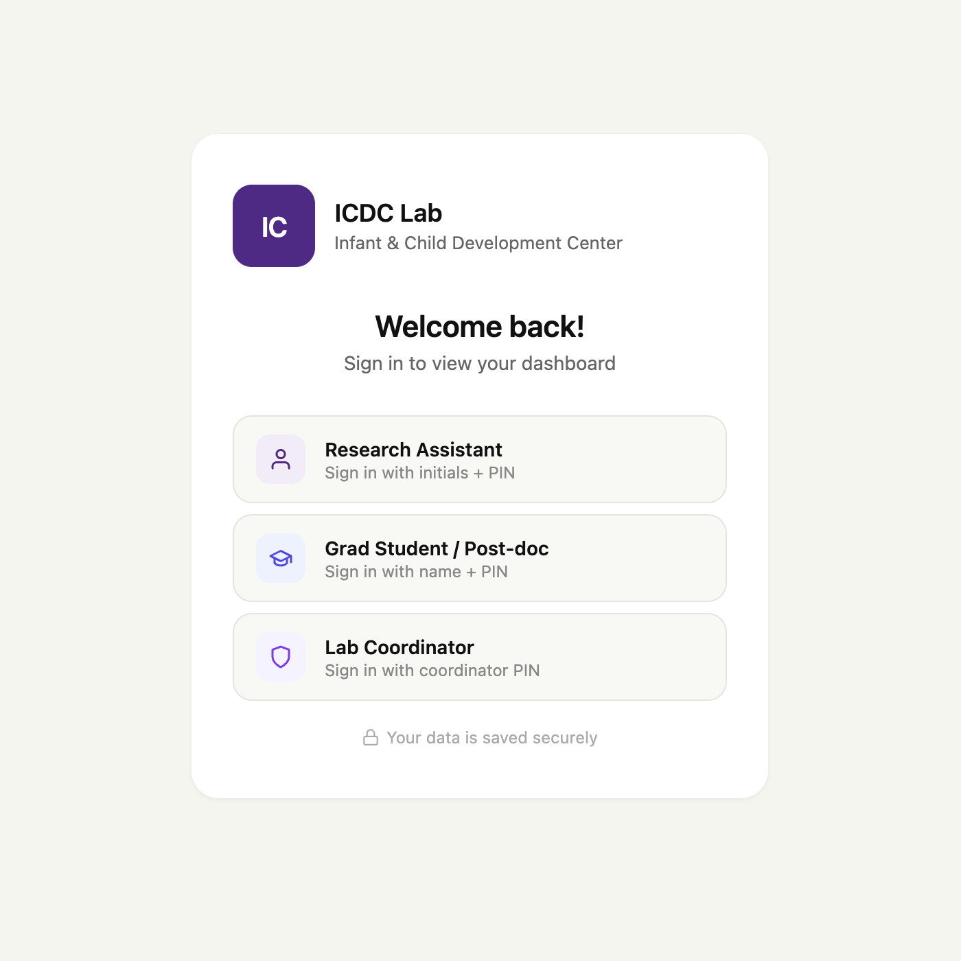 Role-based sign-in screen