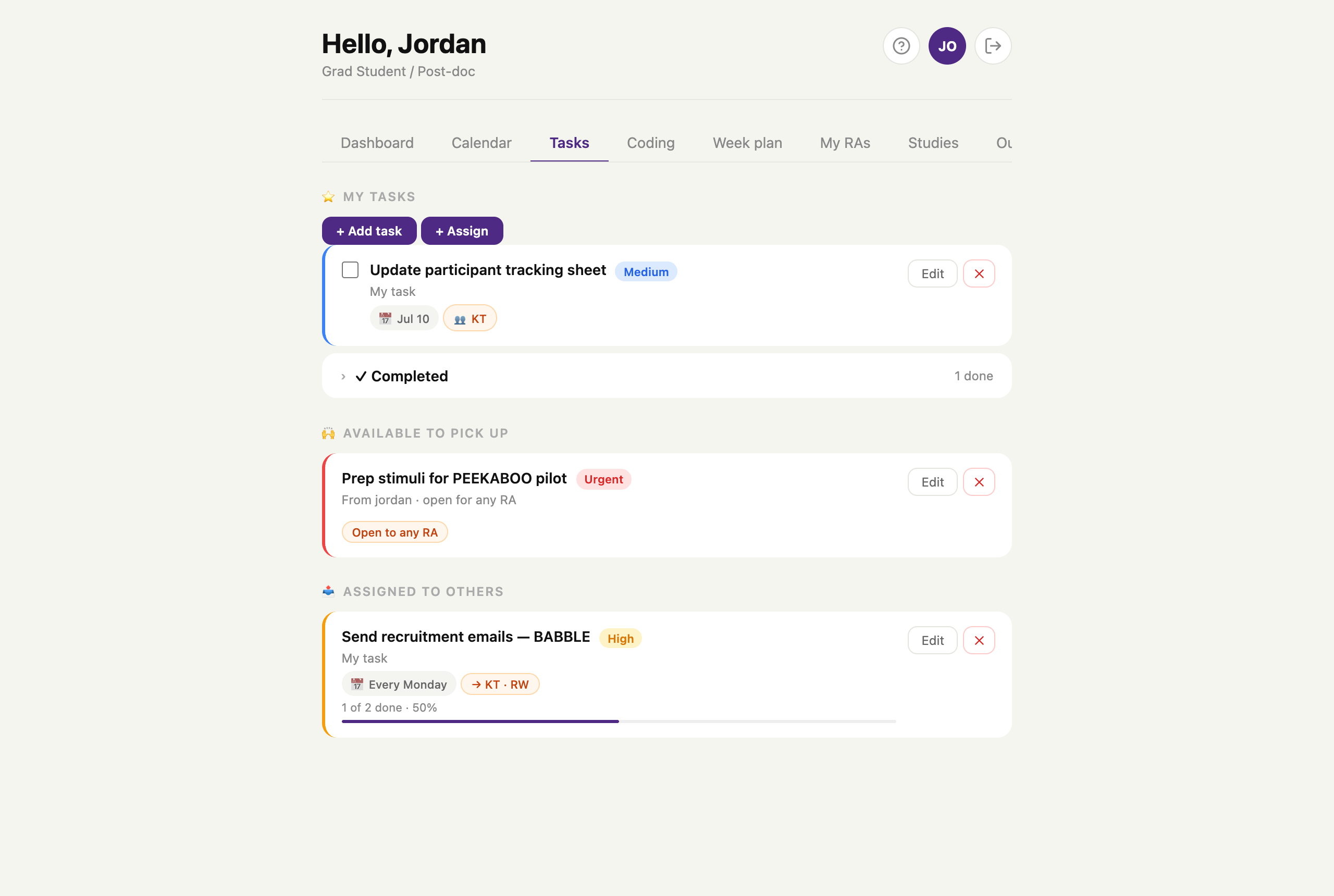 Task assignment and delegation view